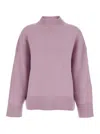 Plain Pink Turtleneck Sweater With Dropped Shoulder In Cashmere Woman In Pink