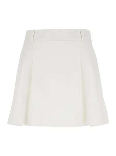 PLAIN WHITE MINI PLEATED SKIRT WITH BELT LOOPS IN FABRIC WOMAN