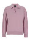 Plain Pnik Sweater With Polo-style Collar And V-neck In Cashmere Woman In Pink