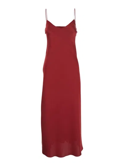 Plain Red Slipdress With Deep V-neckline And Spaghetti Straps