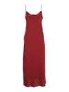Plain Red Slipdress With Deep V-neckline And Spaghetti Straps In Burgundy