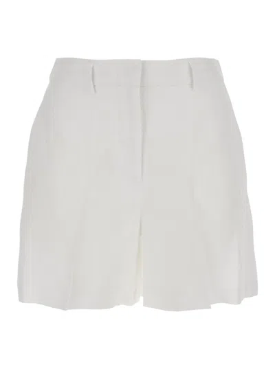 Plain Relaxed Fit Linen Shorts With Concealed Front Closure In White