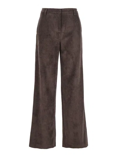 Plain Ribbed Trousers In Brown