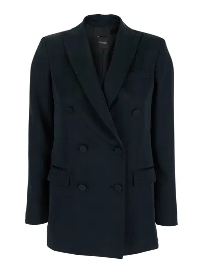 PLAIN BLUE DOUBLE-BREASTED JACKET WITH PEAK REVERS