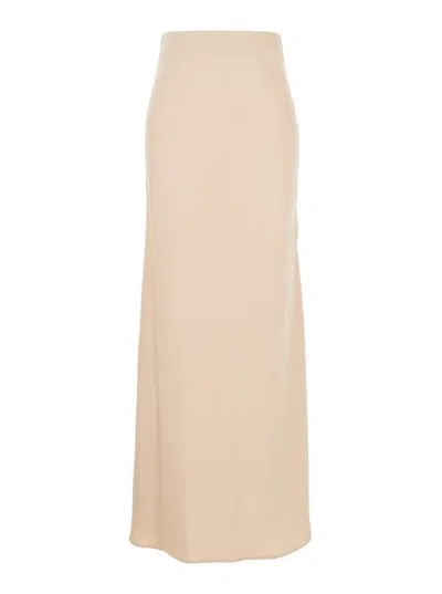 Plain Satin Maxi Skirt In Beige