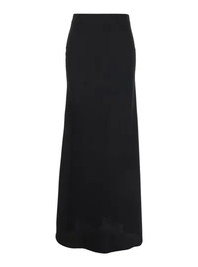 Plain Satin Maxi Skirt In Black