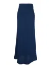Plain Maxi Blue Relaxed Skirt In Satin Fabric In Blu
