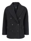 Plain Short Check Peacoat Double Breasted In Black