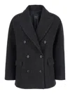 Plain Short Check Peacoat Double Breasted In Black
