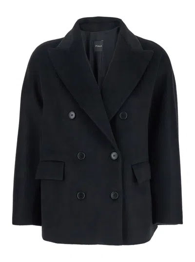Plain Short Peacoat Double Breasted In Black