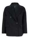Plain Black Double-breasted Jacket With Peak Revers In Black
