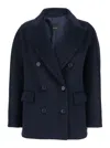 Plain Black Double-breasted Jacket With Peak Revers In Black
