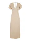 PLAIN LONG BEIGE DRESS WITH BOW AT THE BACK IN FABRIC WOMAN