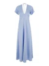 PLAIN LONG LIGHT BLUE DRESS WITH BOW AT THE BACK IN FABRIC WOMAN