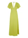 PLAIN LONG LIME DRESS WITH BOW AT THE BACK IN FABRIC WOMAN