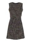 Plain Multicolor Dress With Concealed Back Closure And Patterned Motif In Gray