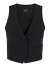 Plain 'smoking' Black Vest With Covered Buttons In Tech Fabric Woman In Black