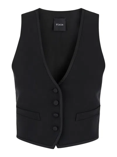 PLAIN 'SMOKING' BLACK VEST WITH COVERED BUTTONS IN TECH FABRIC WOMAN