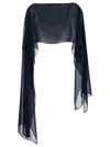 PLAIN BLUE STOLE WITH BOAT NECKLINE IN SHEER FABRIC WOMAN