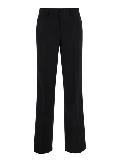 Plain Blue Straight Pants With Concealed Closure In Candy Woman In Black