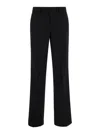 Plain Straight Black Pants With Belt Loops In Fabric Woman