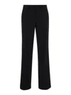 Plain Straight Black Pants With Belt Loops In Fabric Woman In Black