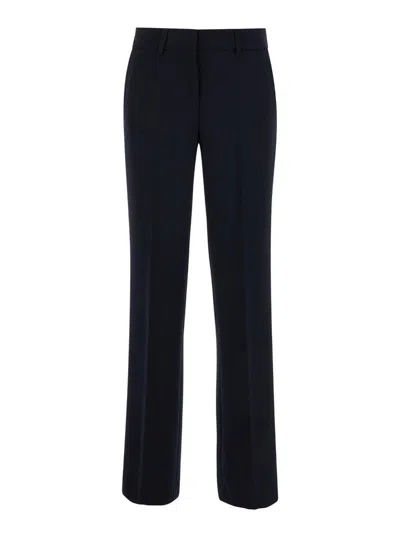 Plain Straight Blue Pants With Belt Loops