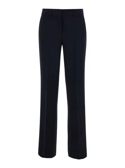 Plain Straight Blue Pants With Belt Loops