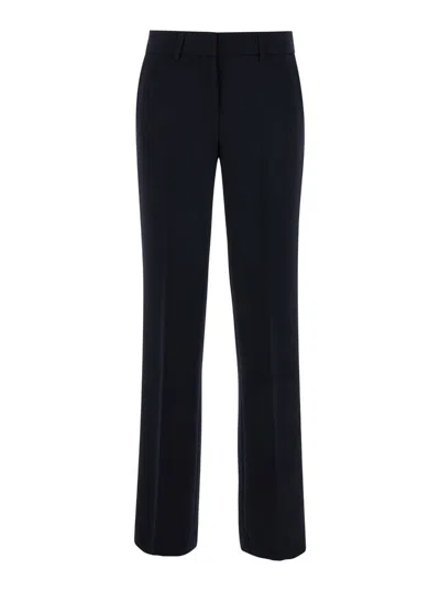 PLAIN STRAIGHT BLUE PANTS WITH BELT LOOPS IN FABRIC WOMAN
