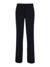 Plain Straight Blue Pants With Belt Loops In Fabric Woman In Blue