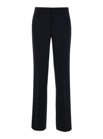 Plain Straight Cady Trousers In Blu
