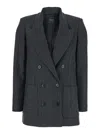 Plain Striped Double Breasted Blazer In Gray