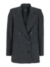 Plain Striped Double Breasted Blazer In Gray
