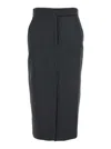 Plain Midi Black Pencil Skirt In Fabric In Black