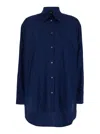 PLAIN OVERSIZED BLUE SHIRT IN COTTON WOMAN