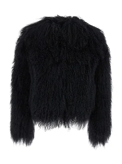PLAIN PLAIN TIBET' BLACK SHORT FUR JACKET IN ECO FUR