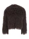 Plain Tibet Fur Short Jacket In Gray