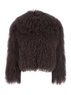 Plain Tibet Fur Short Jacket In Gray