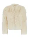 Plain Tibet Fur Short Jacket In Neutral