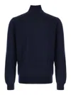 Plain Dark Blue Turtleneck Sweater In Merino Wool And Silk Blend Man In Blue