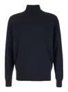 Plain Dark Blue Turtleneck Sweater In Merino Wool And Silk Blend Man In Blue