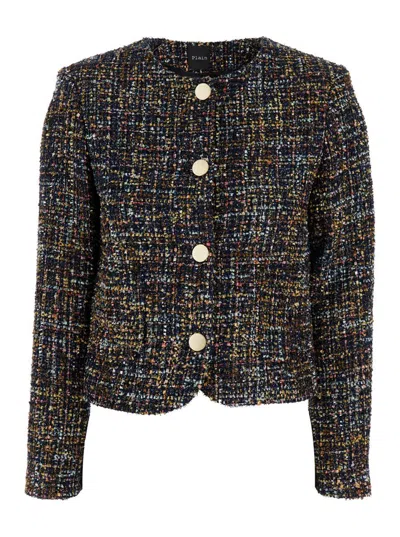 Plain Tweed Multicolor Collarless Jacket