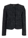 Plain Black Jacket With Round Neck And Front Button Closure In Black
