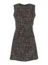 Plain Tweed Multicolor Dress In Gray
