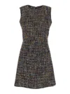 Plain Tweed Multicolor Dress In Gray