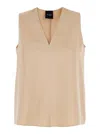 PLAIN BEIGE SLEEVELESS BLOUSE WITH V NECKLINE IN FABRIC WOMAN