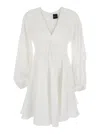 Plain White Dress With V-neck And Flared Skirt