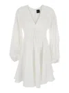 Plain White Dress With V-neck And Flared Skirt