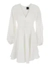 Plain White Dress With V-neck And Flared Skirt In White