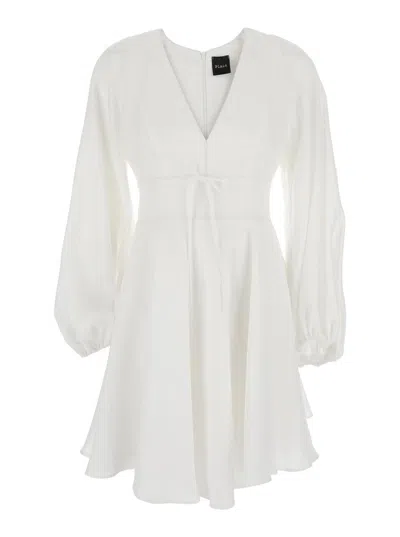 Plain White Dress With V-neck And Flared Skirt In Tech Fabric Woman